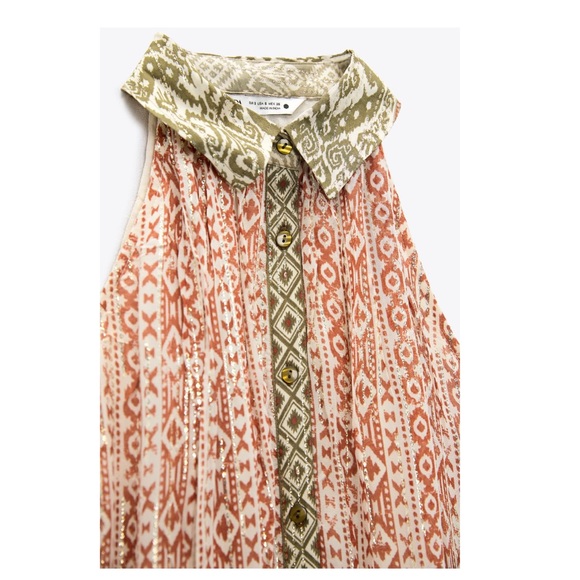 Zara Shiny Metallic Midi Dress in Red and Green Print Size Small - Picture 6 of 12